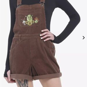 Brown Corduroy Shrek Embroidered Overalls